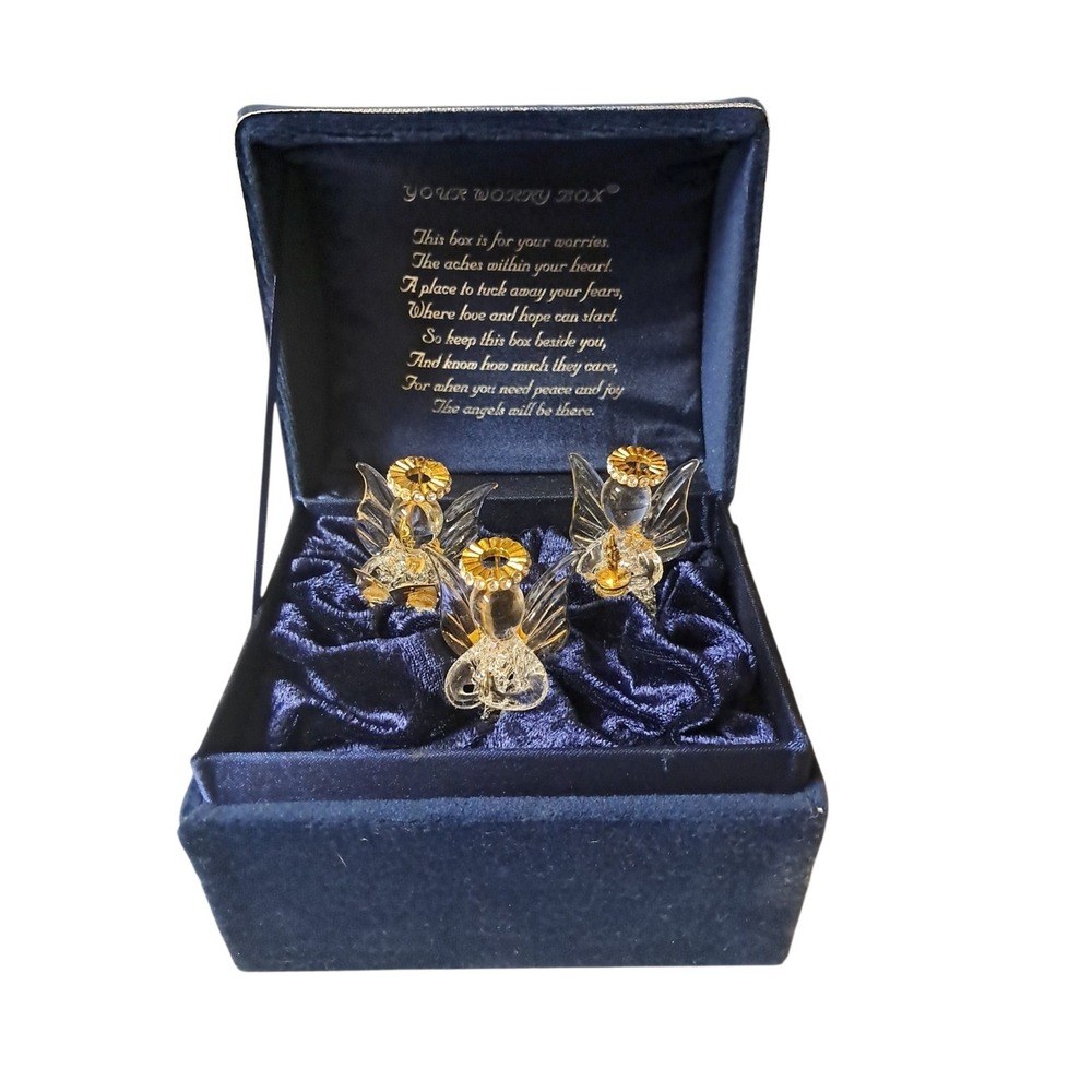 " Your Worry Music Box" 3 Glass Hand Spun Angels 18K Gold